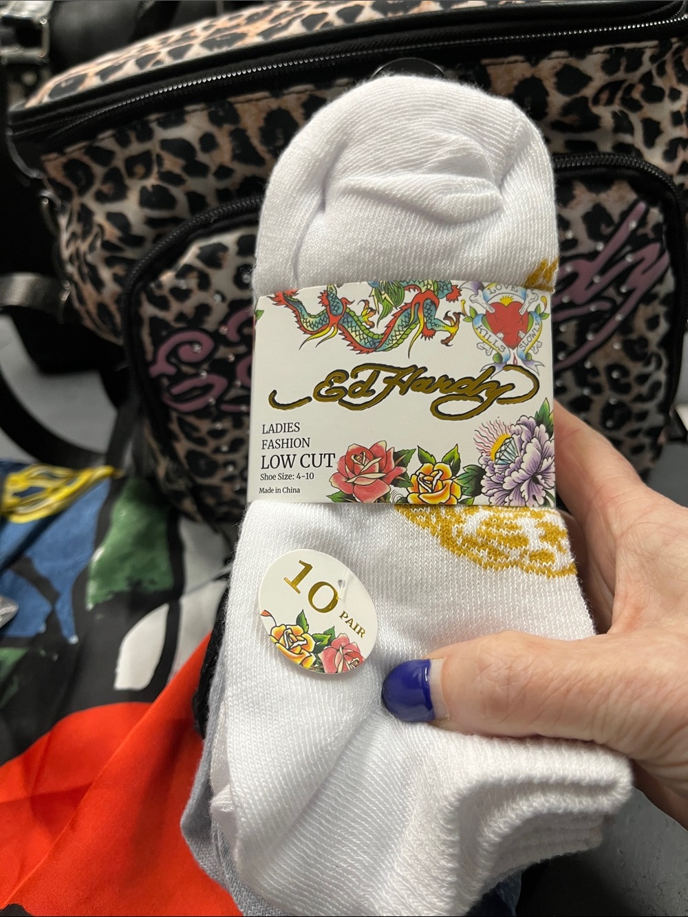 NWT Ed Hardy Leopard Print Lunch Bag with Pink Script and Red Rose 3pc Bundle - Picture 2 of 12
